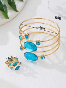 1 Set Minimalist Fashion Multi-Layer Line Rhinestone Bracelet & Ring Jewelry Set, Gift For Women On Valentine's Day