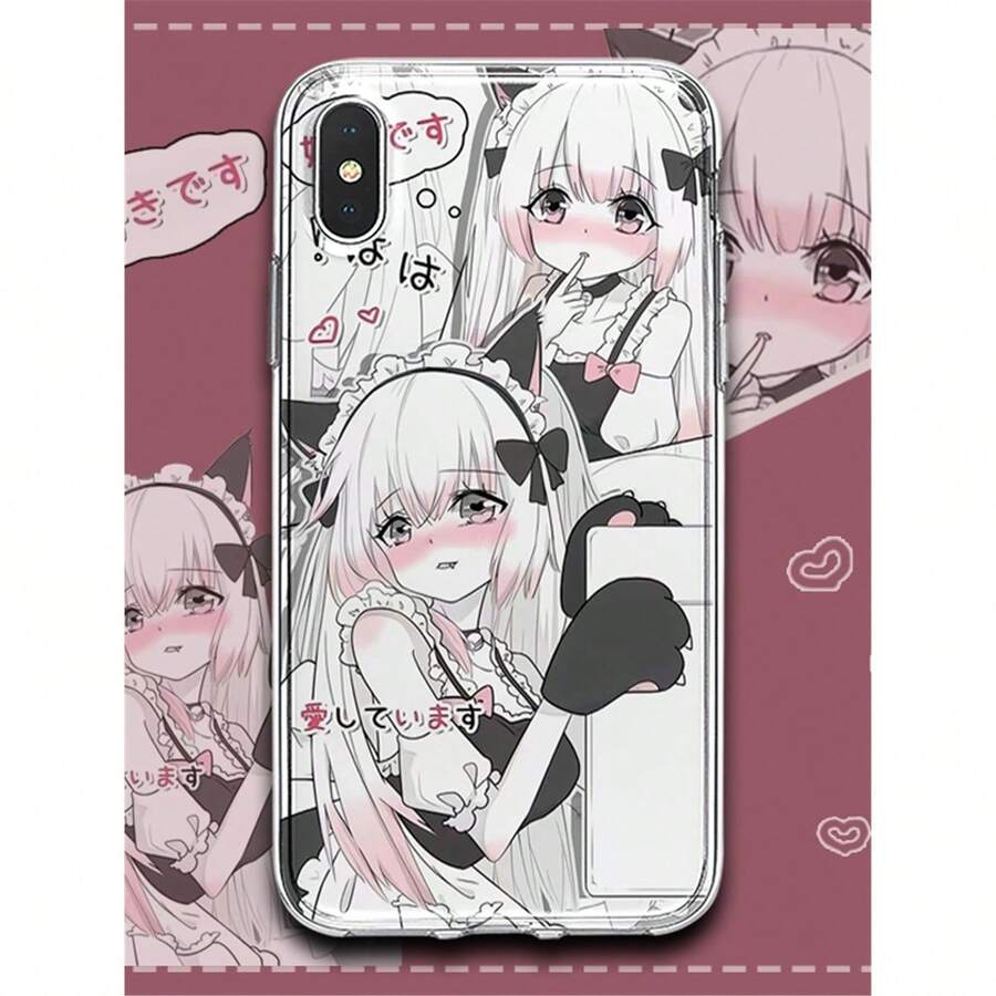 Yandere Lolita anime case kawaii goth drop universal fit 17 16 15 14 13 12 11 Pro Max 8 X XS fingerprint-proof fashion edgy street-culture Christmas funda protectora navideña diseño manga regalo colección navidad accesorio para proteccion de móvil - Negro - Ver 1