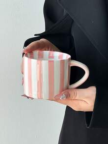 1pc Classic Striped Ceramic Cup, Minimalist Vertical Striped Coffee Mug, Household Water Cup, Niche Design High-Quality Mug, Medium Coffee Cup, Tea Cup, Household Water Cup, Gift, Birthday, Household Latte Cup - Multicolor - View 9
