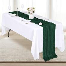 1/6 件装翡翠绿纱布桌旗，9.84 英尺（约 3 米），波西米亚风纱布桌布，118 英寸（约 300 厘米），乡村风薄纱，适用于婚礼、生日派对、婴儿派对装饰 - 墨綠色 - 查看 14
