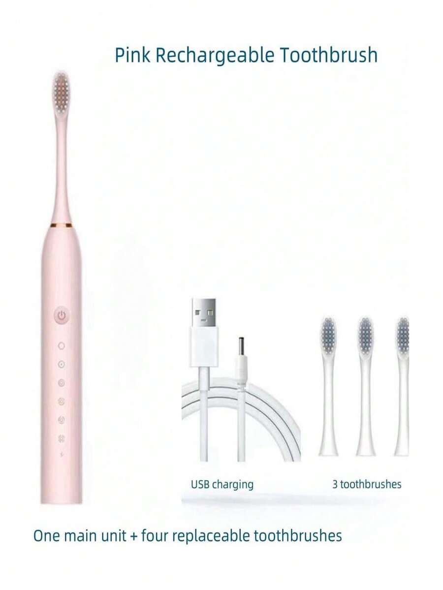 Cepillo de dientes eléctrico con temporizador inteligente de seis modos, adecuado tanto para hombres como para mujeres, limpia eficazmente los dientes y las encías. - Rosa - Ver 1