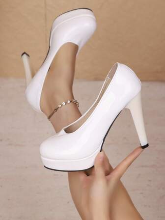 Women's Solid Color Casual Sandals, Suitable For Street, Commute, Business, Chinese Wedding, Party, Home, Beach, Wedding, Office, All Seasons, High Heels