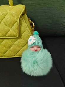 1个卡通钥匙扣，人造毛皮材质，圆形金属设计，女士装饰钥匙圈，带扣，适合装饰包包和车钥匙，情人节完美礼物，单包装