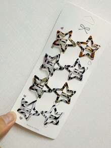 Clip para el cabello con forma de estrella y gota de agua con estampado de leopardo (tarjeta de papel al fondo de forma aleatoria) (el ligero blanqueamiento en los bordes debido al proceso de impresión es normal), pinzas para el cabello, pasador para el cabello, barrettes para el cabello - Multicolor - Ver 8