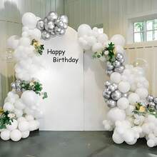 5/10/12 pulgadas Globos de fiesta blancos y plateados, 30/80/120/200 piezas Globos de látex gruesos, Globos blancos y plateados metálicos para decoración de fiestas de cumpleaños, bodas, aniversarios, Año Nuevo, baños, fiestas de compromiso, despedidas de soltero - Plata blanca - Ver 6