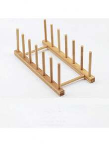 Rejilla de 8 espacios para vajilla, tabla de drenaje de madera, dispositivo de drenaje seco, estante de almacenamiento, organizador vertical de gabinete para vajilla/platos/tazones/tazas - Beis - Ver 6