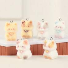 5/10pcs 3D Flocked Small Cat Resin Pendant, Cute Cartoon Animal Pendant, DIY Keychain, Phone Strap, Bag Charm Accessories - Multicolor - View 2