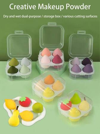 1 Box Premium Makeup Sponge, New High-Quality Fruit Design, High Rebound, Non-Deformable, Multi-Faceted, Q-Soft, Dry & Wet Dual-Use, Non-Cakey, Air Cushion Puff, Makeup Blender Sponge, Essential Makeup Tool For Girls, Portable For Travel, Dorm, Bedroom, Great Gift For Relatives, Friends, Family, Girlfriend
