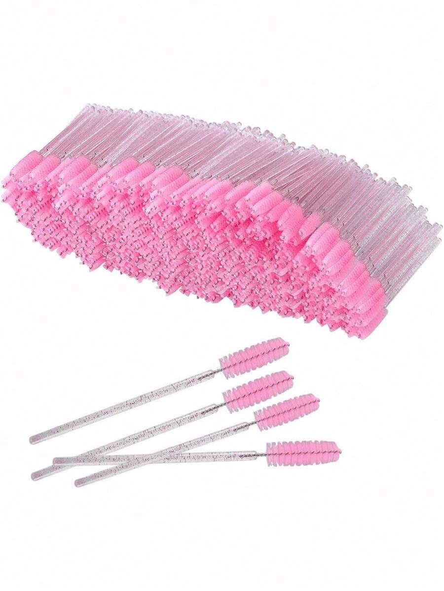 50/100支装一次性睫毛膏刷，尼龙刷毛睫毛刷，无香型眉毛延长器（带ABS塑料杆），适合中性肌肤 - 粉色和黑色刷头套装，日常必需品，返校用品，女士礼物，圣诞礼物，家居装饰