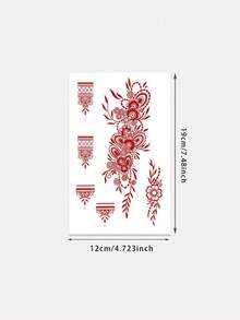 1张手指纹身贴纸，花卉图腾图案，防水临时纹身贴纸，时尚百搭 - 紅色 - 查看 5