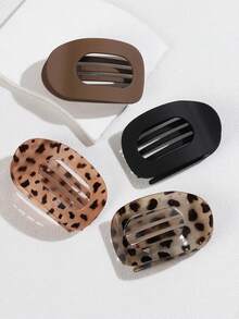 Flat Oval Hair Clips Duckbill Clips Strong Grip Back Head Hairpins Simple Minimalist Hair Accessories Vintage Leopard Print Combination Non Slip Curved Arc Design Durable Plastic Womens Daily Hairstyle Claws 2 6 Pieces Set - Nhiều màu - Xem 2