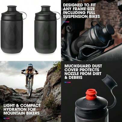 HydraPak - Botella Polar - Botella de Agua Breakaway Muck para Bicicleta de Montaña, Botella de Alto Flujo, Ciclismo y Deportes con Cubierta Antipolvo (Carbón, 440 ml/15 onzas)(default)