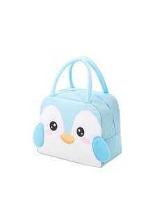 Bolsa de almuerzo con patrón de pingüino de dibujos animados en 3D, bolsa de almuerzo con cremallera impermeable de poliéster 3D, bolsa de almacenamiento aislante, bolsa de lienzo para la escuela y el trabajo - Multicolor - Ver 2
