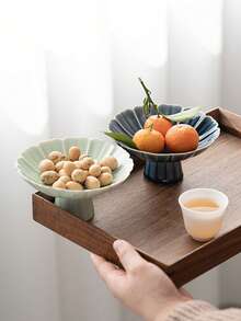 1pc High Foot Ceramic Fruit Plate, Suitable For Party, Hotel Lobby, Home Hospitality, Fruit, Cookies, Appetizer Serving Tray - Multicolor - View 6