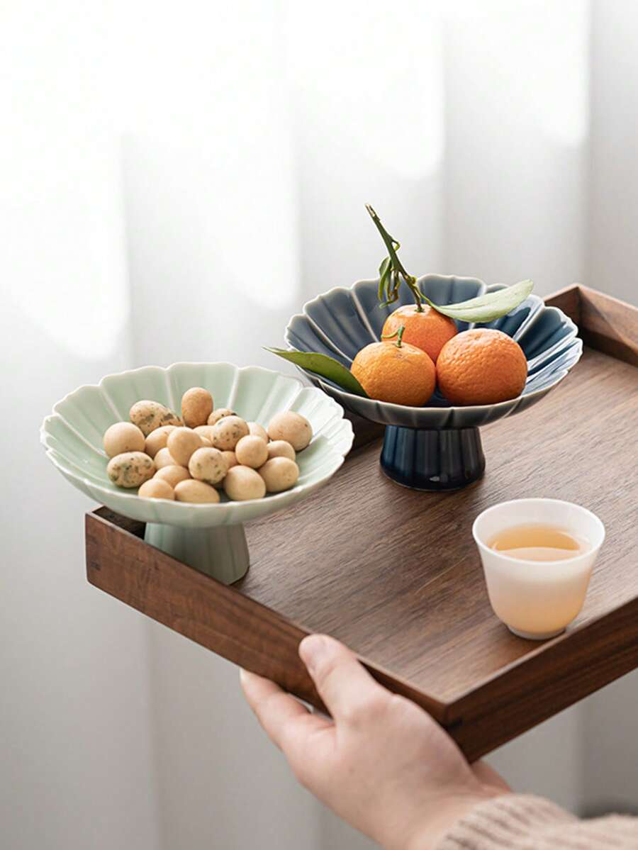 1个高脚陶瓷水果盘，适用于派对、酒店大堂、家庭招待、盛放水果、饼干、开胃菜等。 - 彩色 - 查看 1