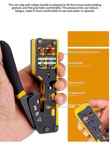 NewShark Ratchet Network Cable Clamp Home DIY Network Cable Making Tool Multi Functional Pressing, Stripping, And Cutting Integrated Ergonomic Effortless Handle Compatible With RJ45/RJ11/RJ12 Home Wiring/Home Repair/Dormitory Networking Anti Drop - Color/style Random - View 5