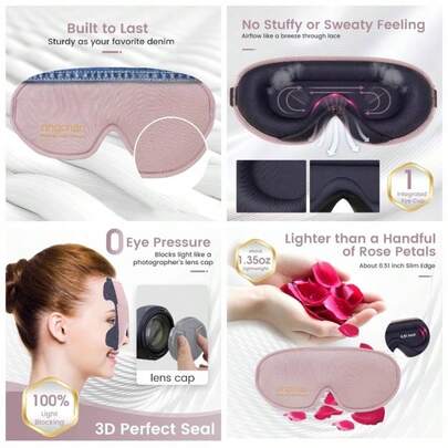 Antifaz Para Dormir Para Mujer, Para Viajes O Siestas. Opaco Durante El Da Y La Noche. Cmodo Para El Parpadeo De Las Pestaas. Suave Y Sedoso Al Tacto. Rosa Empolvado.