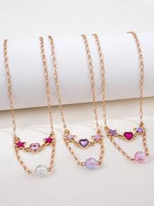 2件套心形星形吊坠项链和串珠手链首饰套装，送给女孩的礼物 - 均碼 - 查看 3