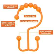 Shower Curtain Hooks,304 Stainless Steel Shower Rings For Bathroom,Double Glide Shower Hooks For Bathroom Shower Curtain Rods Curtains,Set Of 12 Hooks,Orange(Shower Curtain Hooks Style A ),Orange(ShowerCurtainHooksStylea) - 橙色(showerCurtainHooksStylea) - 查看 3