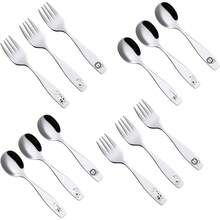 Juego de cubiertos para niños, 12 piezas, acero inoxidable, 6 tenedores para niños, 6 cucharas para cena, utensilios para niños pequeños, para lonchera (animales safari, elefante, jirafa, - 12FS - Ver 4