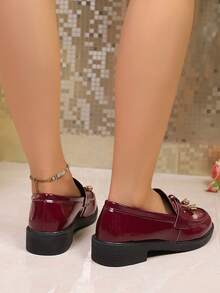 Mocassins plats à bout pointu bordeaux pour femmes, chaussures Oxford basses décontractées et confortables, style scolaire, chaussures  brillant polyvalentes avec décoration de gland - Rouge foncé - Voir 6