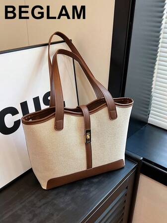 休闲商务大容量可折叠双肩带托特包，适合女孩/女士购物、工作通勤、户外活动、商务活动、送给母亲的礼物，秋冬新款大容量单肩托特包，女士托特包，大学必备