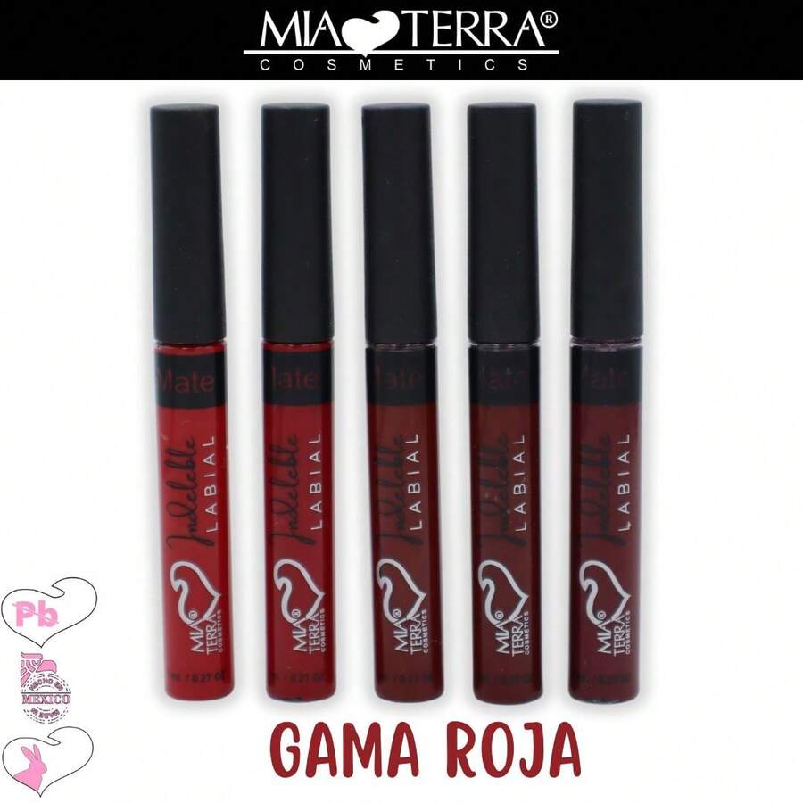 MIA TERRA COSMETICS PAQUETE LABIALES INDELEBLES LIQUIDOS GAMA COMPLETA - GAMA ROJA - Ver 1