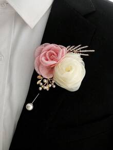 1件胸花 + 1件手腕花，多色可選（如粉色、米色），仙氣雙花裝飾，適用婚禮、新郎、新娘、伴娘、派對、舞會、日常佩戴手鍊，夏季、海灘、優雅、生日 - 彩色 - 查看 14