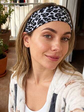 1 pieza Diadema clásica y retro con estampado de leopardo para mujer, de alta elasticidad y borde ancho, accesorio de moda, transpirable para deportes/yoga