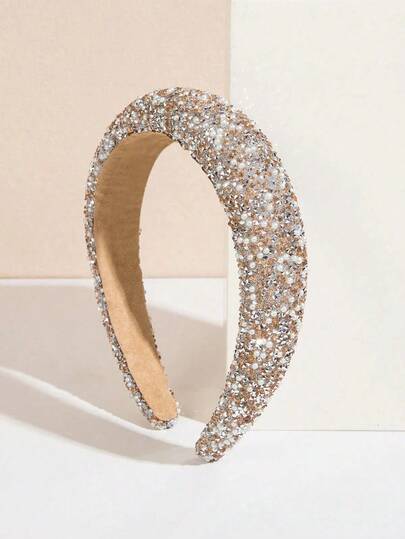 1件时尚奢华串珠发箍，浅棕色和皇家金色发饰，发箍，发圈，发饰发带