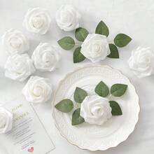 30/300 Stück (25 Rosen, 5 Blätter) Elfenbein Schaumstoff Künstliche Rosen mit Stielen, geeignet für DIY Hochzeitssträuße, Bridal-Shower Tischdekoration, Party Tischdekoration, Valentinstag & Muttertags Geschenke, Bridal-Shower Tischdekoration und Grünpflanze Blumenarrangements - perfekt für Hochzeiten und Verlobungen (ohne Verpackung), Rama Dekoration, Valentinstag Geschenke - Weiss - Übersicht 3