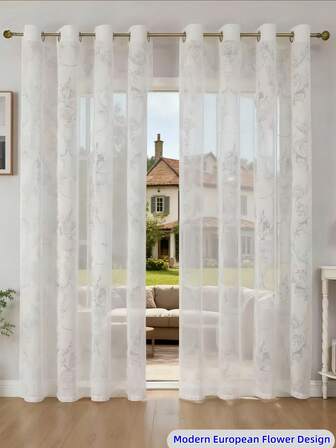 2pcs White Luxury Sheer Curtains - Elegant Floral Pattern, Suitable For Living Room, Bedroom, Dining Room, Cafe, Hotel, Study, Farmhouse Decor With Grommet