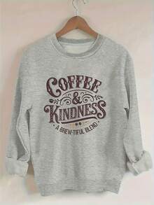 Women's Drop-Shoulder Sweatshirt, Casual Long-Sleeve Round-Neck Pullover For Spring And Summer, Casual Attire Top, Outerwear, Women's Clothing, Patterned Sweatshirt, Casual Streetwear Sweatshirtgifts For Mom-Free Shipping - 淺灰色 - 查看 6
