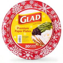 Glad - Platos de papel desechables con diseño de copo de nieve rojo navideño resistentes aptos para microondas 10 pulgadas 20 unidades - rojo - Ver 2