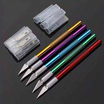 1pc Aluminum Alloy Carving Knife, Manual Engraving Pen Tool Kit Without Charging, Suitable For Handmade DIY, Stickers, Rubber Stamps, Model Making, Paper Cutting, Leather Carving And Woodworking, Comes With 5 Blades