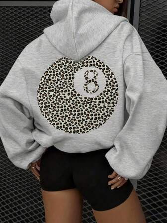 FQLWL Fashion Casual Baggy Long Sleeve Top Sweatsuit Digital Graphic Print Petite Size Hoodie For Women Gym Back To School Sweatshirt Woman