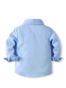 KIMOCAT Boys' Long Sleeve Solid Color Shirt, Versatile Collared Shirt, Multiple Colors Available, Autumn - Baby Blue - View 2