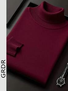 GRDR Men's Regular Shoulder Long Sleeve High Neck Sweater, Versatile For Daily Wear Knitted Pullover