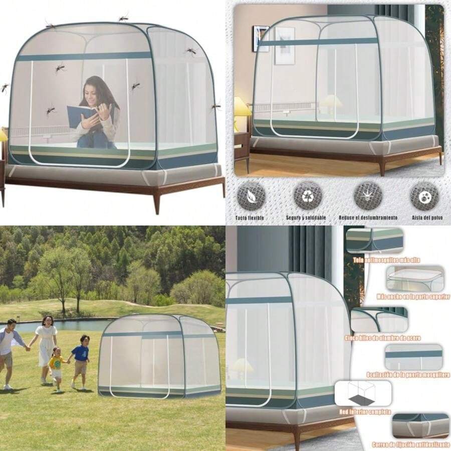 Mosquitero para Cama King Size,Mosquitera Plegable para Camas con Doble Puerta e Inferior de Red para bebés, Adultos, Viajes, Camping, Aire Libre, antimosquitos 180 * 200CM (Gris, Gris)(Verde azul1.8*2) - Multicolor - Ver 1