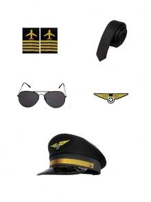 5件套复古派对角色扮演飞行员主题配饰套装，包括帽子、眼镜、肩章、胸针、领带，适合派对、圣诞节、新年嘉年华等场合，是完美的礼物之选。 - 彩色 - 查看 14