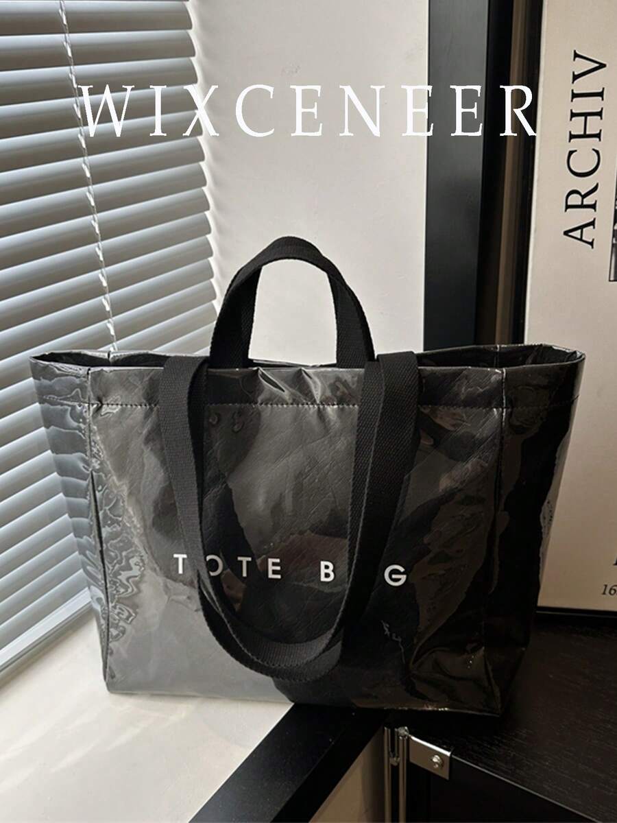 时尚手提包,大容量女士手提包,休闲百搭高品质日常通勤包,时尚购物袋 - 黑色 - 查看 1