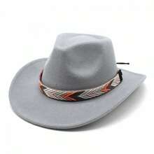 Vintage Western Hat Felt Cowgirl Hat With Decorative Belt Casual Jazz Cap For Women Men - 灰色 - 查看 4