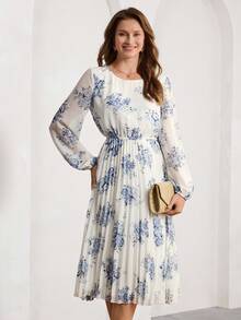 Amorya Damen Lässig Kleid mit Blume Muster und Raffung in Knielänge