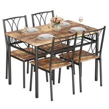 Juego de mesa de comedor industrial de 5 piezas para 4 personas, con estructura de metal resistente y mesa y sillas de madera, muebles de cocina compactos para apartamentos, restaurantes y comedores. - Marrón - Ver 5