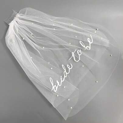 1pc Bachelorette Party Bridal Veil | Double Layer White Letter Veil With Comb, Photo Prop, Romantic Style