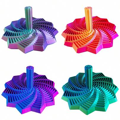 3D打印扩展感官不安星，分形不安12多边形带手柄，彩色旋转螺旋设计，减压桌面多边形办公室和家庭派对及游戏用品