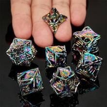 Set de 7 piezas de dados poliédricos metálicos vintage con múltiples facetas en forma de hoja, ideales para juegos de rol, juegos de mesa, accesorios de juegos de mesa, un regalo exquisito para jugadores, adecuado para adolescentes de 14 años en adelante como regalo de cumpleaños o Navidad - Rojo violeta - Ver 2