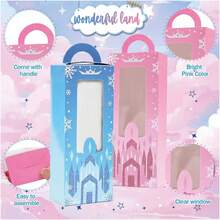 6/12/18 Stücke Prinzessinnen Schloss Geschenkbox - Blau & Rosa Schneeflocken Süßigkeitenbox mit Griff und transparentem Fenster, Kindergeburtstags-Party/Winter Wunderland Dekorations Geschenkbox - Verschiedenfarbig - Übersicht 3