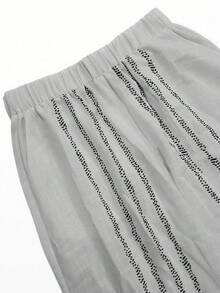 Bộ đồ nữ 2 món gồm áo thun ngắn tay cổ tròn kẻ sọc dọc thanh lịch, kiểu dáng Bohemian, chất liệu vải lanh, thích hợp cho mùa tựu trường, bộ đồ thường ngày hoàn hảo, áo và quần thời trang mùa hè. - Trắng 2 - Xem 8