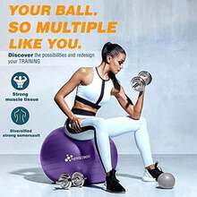 NEWKIBOU Pelota de Pilates (Fitball Anti-Burst) 25cm, 55cm, 65cm, 75cm - Pelota de Ejercicio para Yoga, Embarazo, Abdominales y Ejercicios Básicos - Incluye Bomba de Aire - 55CM-Púrpura - Ver 3